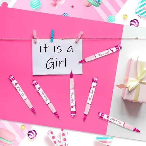 Miniatura 4 de Outus 60 bolígrafos retráctiles para baby shower, con mensajes giratorios, regalos de baby shower, regalos para invitados de fiesta (niña)