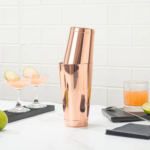 Miniatura 7 de Restaurantware Bar Lux Boston Shaker de 16 onzas, 1 coctelera chapada en cobre, parte inferior con peso sin fugas, mezclador de bebidas Martini