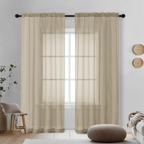 Miniatura 135 de OVZME - Cortinas traslúcidas blancas de 45 pulgadas de largo, 2 paneles, cortinas de gasa con bolsillo para barra para ventanas pequeñas, cada una