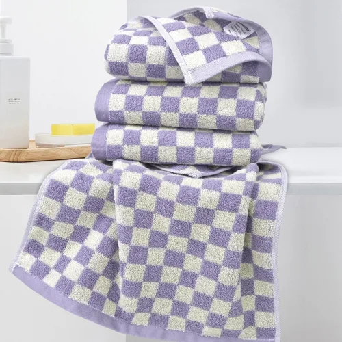 Miniatura 4 de Toalla de mano para baño, habitación de huéspedes, hogar - Juego de toallas faciales 100% algodón a cuadros lila, extrasuave, absorbente, 4 piezas