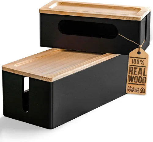 NATURE SUPPLIES Juego de 2, cajas de gestión de cables de madera, organizador de cables grande y mediano para ocultar cables y tiras de alimentación