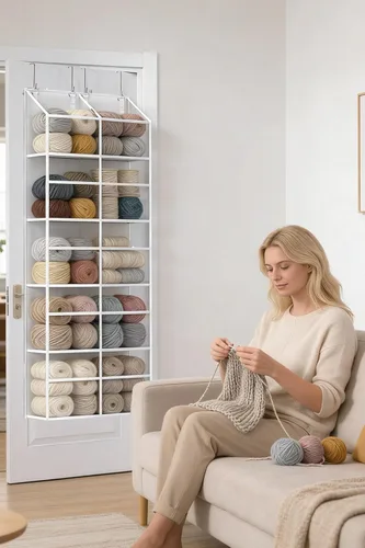 Miniatura 2 de ALLTIDYUP Organizador transparente para puerta, tela Oxford resistente, 50 libras, 5 estantes transparentes para colgar con 10 bolsillos para baño