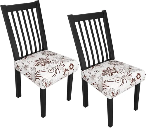 Miniatura 128 de Juego de 4 fundas elásticas para sillas de comedor, fundas para sillas de comedor con estampado floral, fundas para asientos de sillas con estampado