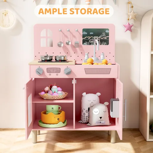 Miniatura 5 de MAMIZO Juego de cocina para niños, juego de simulación con pizarra y luces y sonidos realistas, cocina de madera interactiva definitiva con sonidos