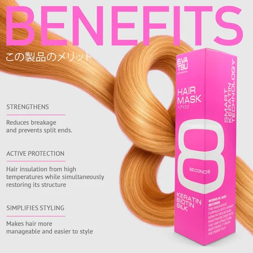 Miniatura 9 de Mascarilla hidratante para el cabello de 8 segundos, tratamiento de queratina profunda para cabello seco, dañado, encrespado y teñido – Desenredante