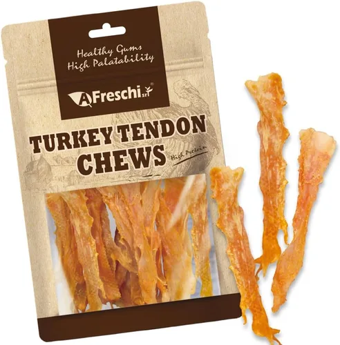 Miniatura 12 de AFreschi Tendones de Pavo para Perros, de Origen Estadounidense, Golosinas Saludables para Perros, Masticables para Cachorros Sin Cuero Crudo