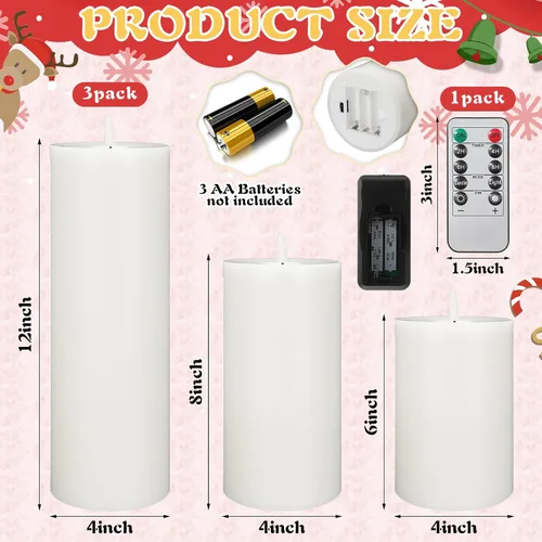 Miniatura 2 de Retisee 3 velas LED blancas grandes sin llama que funcionan con pilas con control remoto y temporizador, velas parpadeantes de cera real para Blanco
