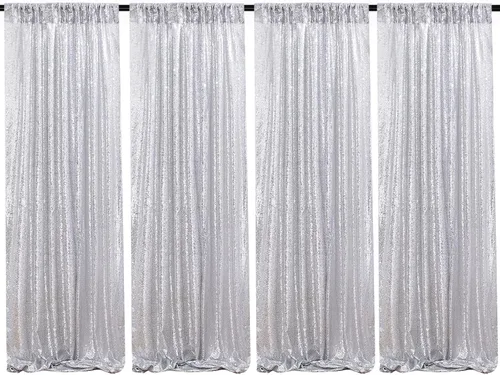 Miniatura 21 de Cortinas con lentejuelas doradas, 2 unidades de 2 x 8 pies, con brillantina, telón de fondo para bodas Rojo