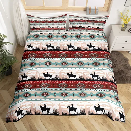 Miniatura 47 de Juego de funda de edredón con diseño de caballos, atrapasueños para niños, adolescentes, hombres, funda de edredón con estampado de caballos