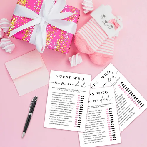 Miniatura 3 de ZIIUFRN Juegos de baby shower (5 x 7 pulgadas), 30 juegos modernos de tarjetas de juego para bebé en blanco y negro Adivina quién mamá o papá