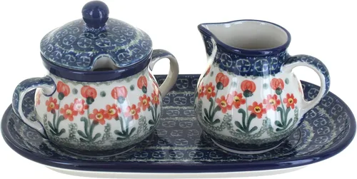 Miniatura 6 de Blue Rose Polish Pottery Bluebird - Juego de crema y azúcar con bandeja