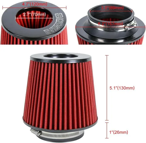 Miniatura 87 de KYOSTAR Filtro de aire universal de alto flujo de 3" (76 mm), entrada de aire frío de cono reutilizable, alto rendimiento, lavable, kit de aire seco