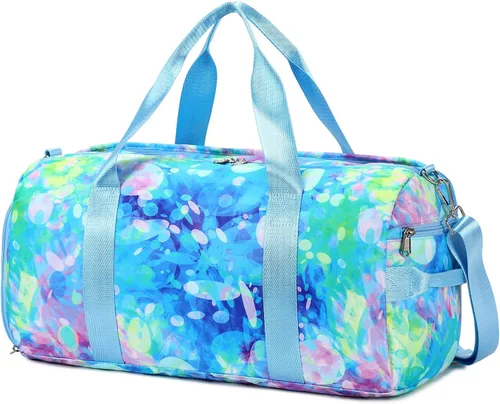 BLUBOON Bolsa de lona para niñas y niños, bonita bolsa de gimnasio con compartimento para zapatos y separación húmeda, impermeable, bolsa de viaje