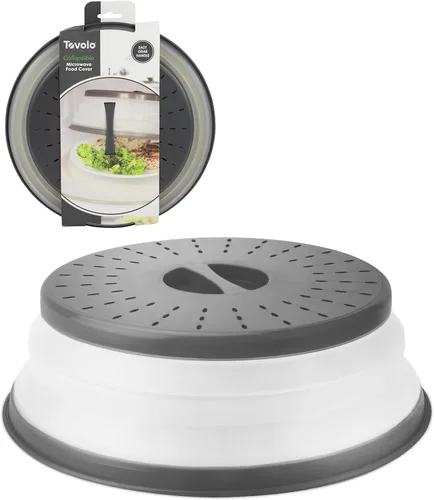 Tovolo Cubierta de salpicaduras para microondas para alimentos, mediana (carbón) - Tapa protectora de salpicaduras de silicona plegable y ventilada