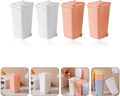 Miniatura 8 de GANAZONO Mini basurero de escritorio con tapa, organizador pequeño para bolígrafos, almacenamiento compacto de mesa, 6.29 x 3.93 x 2.55 pulgadas