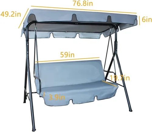 Miniatura 2 de Juego de funda para toldo de columpio para patio, impermeable, 210D, 3 asientos, de repuesto, funda superior y funda de asiento para silla