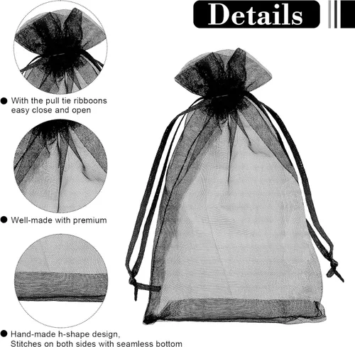 Miniatura 3 de Bolsas de organza, 50 bolsas de organza de 4 x 6 pulgadas, bolsas negras para recuerdos de boda, bolsas de malla, bolsas de regalo de joyería