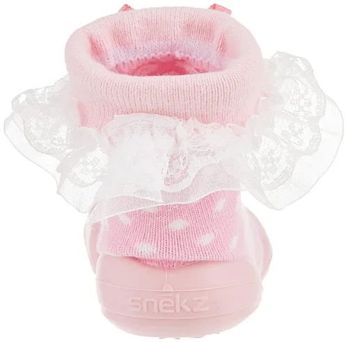 Miniatura 3 de Nuby Snekz - Zapatos cómodos de suela de goma para primeros pasos, lunares rosados, talla S, 7-14 meses