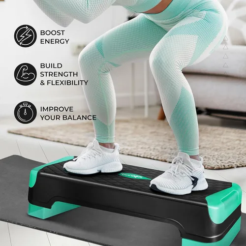 Miniatura 6 de Yes4All Plataforma de Step Aeróbico Ajustable 2 en 1 Stepper para Ejercicios de Fitness con Patas de Tabla de Equilibrio Basculante para A. Neo Verde