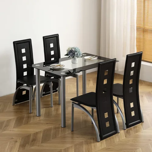 Miniatura 7 de Karl home Moderna mesa de comedor de vidrio templado, mesas de vidrio para cocina y comedor con 4 patas de metal de alta resistencia, capacidad