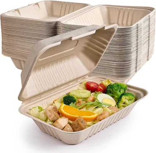 Miniatura 11 de ECOLipak Paquete de 300 recipientes con forma de ostra para llevar, 100% compostables y desechables, recipientes para llevar comida de 20,3 x 20,3 3