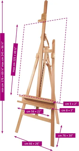 Miniatura 2 de Mabef Caballete de lira de madera M/11, caballete ajustable para artistas de interiores, madera de haya, soporta hasta 22 libras, soporte de lona