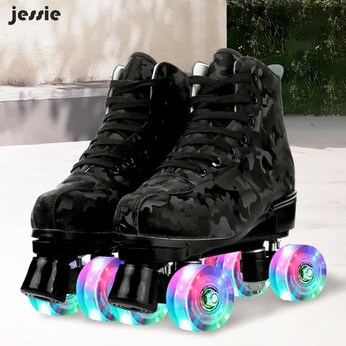 Miniatura 2 de jessie Patines de ruedas para exteriores para mujeres y adultos, con ruedas iluminadas, patines quad negros para hombres, jóvenes, niños y niñas