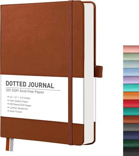 Miniatura 16 de RETTACY Cuaderno Diario con Puntos, 256 Páginas, Tamaño A5 Mediano (14.5 × 21 cm), Tapa Dura de Cuero, Papel Grueso de 120 g/m², para Diario de Negro