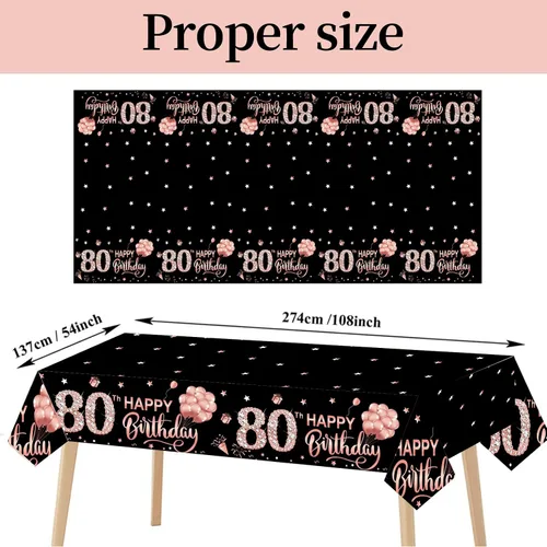 Miniatura 2 de Paquete de 3 manteles de color oro rosa para cumpleaños n.° 80, suministros para fiestas, mantel rectangular desechable de plástico Oro rosa 80