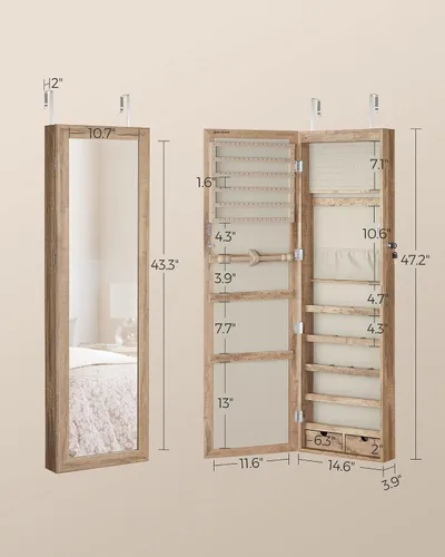 Miniatura 49 de Songmics - UJJC93W - Armario para joyas que se puede cerrar con llave, de montaje en pared o puerta, con espejo de 6 luces LED, para organización