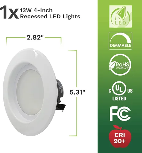 Miniatura 5 de Bioluz LED Lámpara empotrable LED regulable de 4 pulgadas, 13 W, 90 CRI, lámpara de techo LED de 2700 K, 910 lúmenes, con certificación UL JA8 CEC