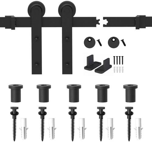 Miniatura 6 de WINSOON Kit de herrajes para puerta de granero de 6 pies: herrajes para puertas correderas individuales - Kit de riel de puerta de granero negro