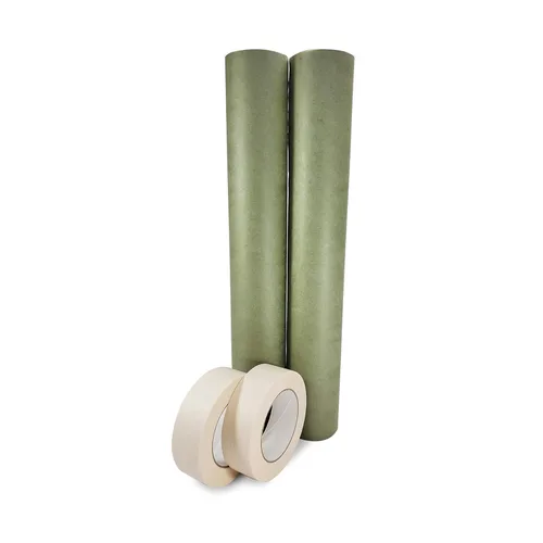 Miniatura 9 de IDL Packaging Juego de papel de enmascaramiento y cinta, papel marrón de 18 pulgadas x 60 yardas (6 rollos) y cinta blanca de 1.41 pulgadas x 60