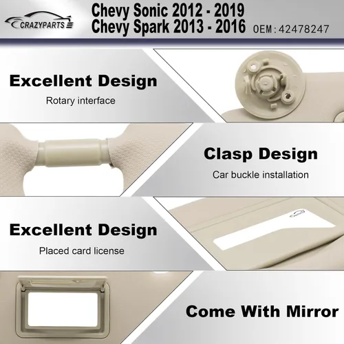 Miniatura 3 de CRAZYPARTS - Visera parasol para lado del conductor izquierdo y lado del copiloto derecho, reemplazo compatible con Chevy Sonic 2012-2019 Spark Gris