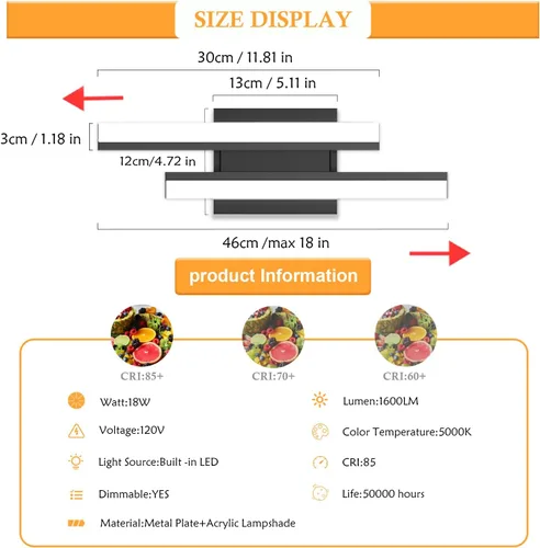 Miniatura 2 de Barra de luz LED para tocador de baño de 18 pulgadas, accesorio de iluminación sobre espejo de 18 W, 5000 K, barra de luz negra para tocador