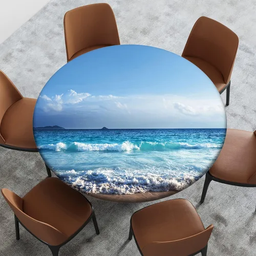 Miniatura 17 de Mantel con patrón de playa, borde elástico, impermeable, lavable, para uso en interiores y exteriores, patio, turquesa aguamarina, para mesas