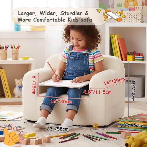Miniatura 6 de Tiita Sofá para niños, sofá para niños con asa de transporte, sofá portátil de espuma para niños, silla ligera para sala de juegos, dormitorio, Beige