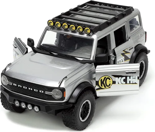 Jada Toys Just Trucks 1:24 2021 Ford Bronco - Coche fundido a presión gris con estante para neumáticos, juguetes para niños y adultos