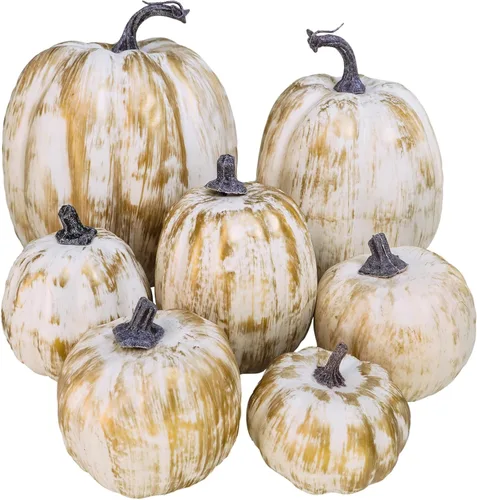 7 piezas de calabazas artificiales de otoño de tamaños variados, calabazas de cosecha, calabazas de espuma sintética para la temporada de otoño,