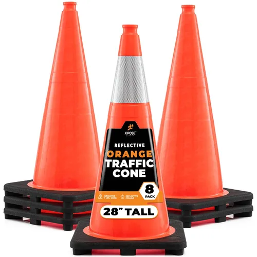 Miniatura 17 de Xpose Safety Conos de tráfico naranjas de 12 pulgadas con collar de 4 pulgadas, paquete de 4 conos de seguridad de plástico PVC multiusos