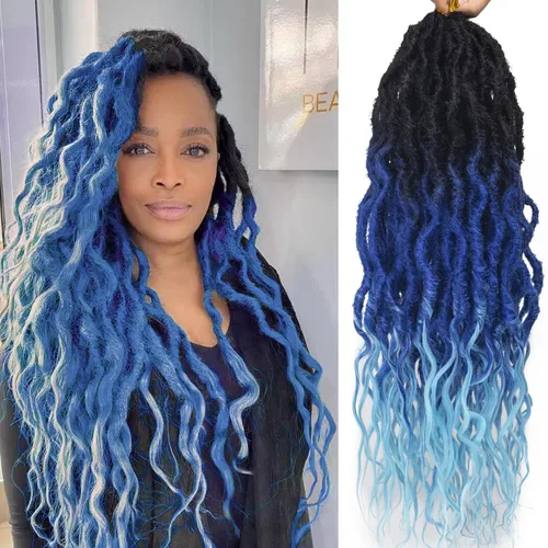 Miniatura 8 de Rastas sintéticas de ganchillo trenzadas, trenzas bohemias de 24 pulgadas, rastas sintéticas ombré, cabello trenzado afro rastas 1B