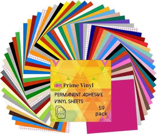 Prime Vinyl Paquete de 59 vinilos permanentes compatibles con todas las máquinas de corte, paquete de vinilo permanente de 12 x 12 pulgadas, 45