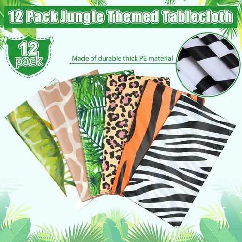 Miniatura 4 de Paquete de 12 manteles de safari de animales con temática de zoológico de animales de la selva, leopardo, tigre, cebra, jirafa, hoja de palma