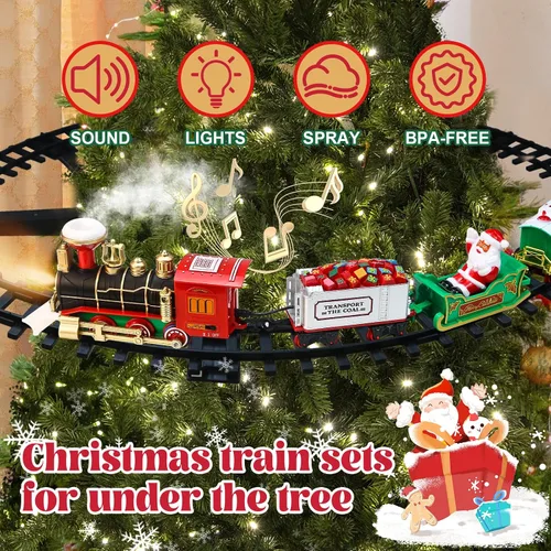 Miniatura 4 de Juego de tren de Navidad – Juguetes de tren colgante alrededor/debajo del árbol de Navidad con humo, silbato (encender/apagar) y luces, decoración