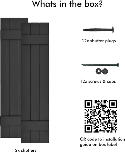 Miniatura 6 de Persianas de Vinilo Board & Batten (1 Par) 11"x31" (3-Tableros) - Negro Cosmos/Pintable Persianas Exteriores para Ventanas Incluye Herrajes