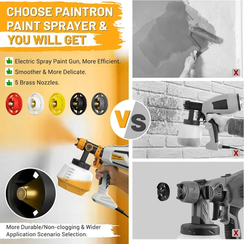 Miniatura 3 de Pulverizador de pintura HVLP de 700 W, pistola de pintura eléctrica, contenedor de alta capacidad de 40.6 fl oz, fácil de limpiar, 5 boquillas