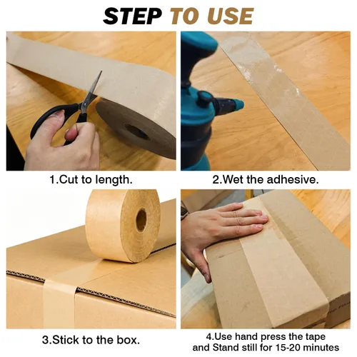 Miniatura 4 de Cinta reforzada de papel kraft activado por agua, paquete de 2, 2.75 pulgadas x 380 pies, longitud total de 760 pies, para embalaje y envío seguros