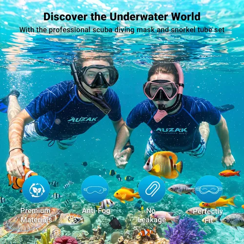 Miniatura 5 de Snorkel Mask Set, Dry-Top Snorkel Set Scuba Diving Mask, 180° Panoramic Wide View, Professional Breathing Freely Snorkeling Gear Kit with Nose Cover