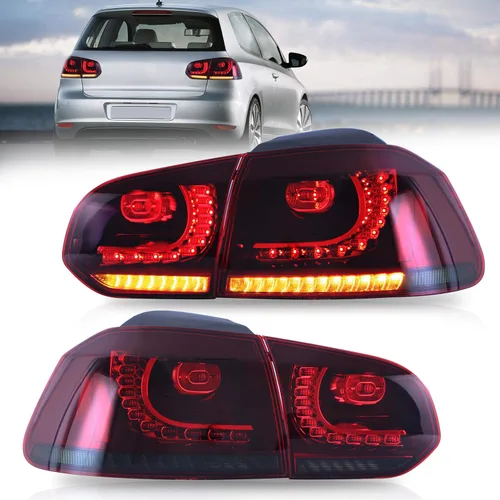 VLAND Luces traseras para Golf 6ª generación 2010-2014, con señal de giro secuencial, rojo ahumado Rojo y ahumado