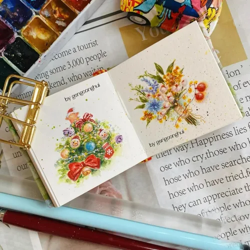 Miniatura 3 de gardorw Cuaderno de bocetos de acuarela con tapa bordada de 10.58 oz/m² (2.6 x 2.4 pulgadas), diario de viaje, bocetos de acuarela, regalo